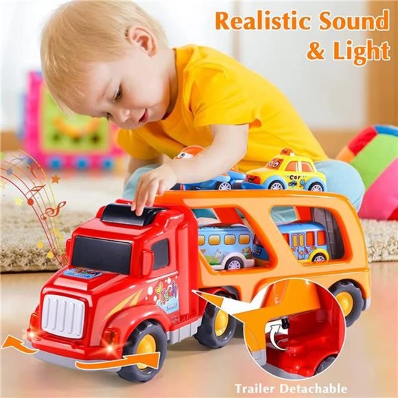 Carrier Toddler Trucks Vehicles Toys - 5 in 1 Car Toys for 1- 5 Year Old (RED) - Picture 3 of 6